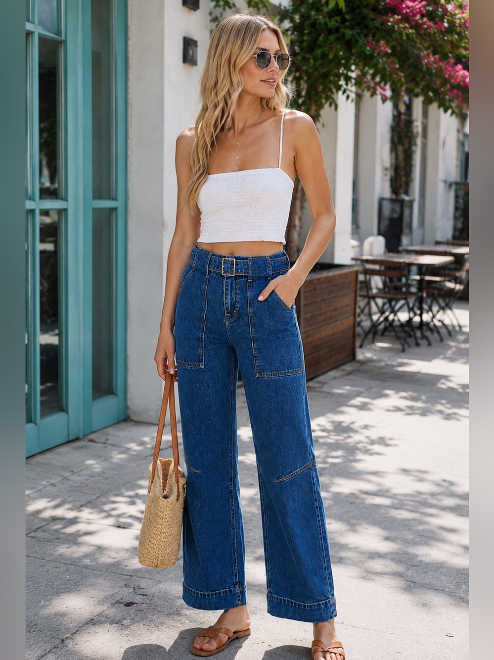 NWT Simkhai Cielo Belted Utility Cropped Jeans Size 25
